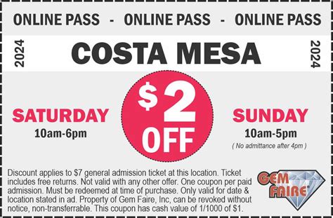 12pm-6pm, Sat. . Gem faire costa mesa free pass